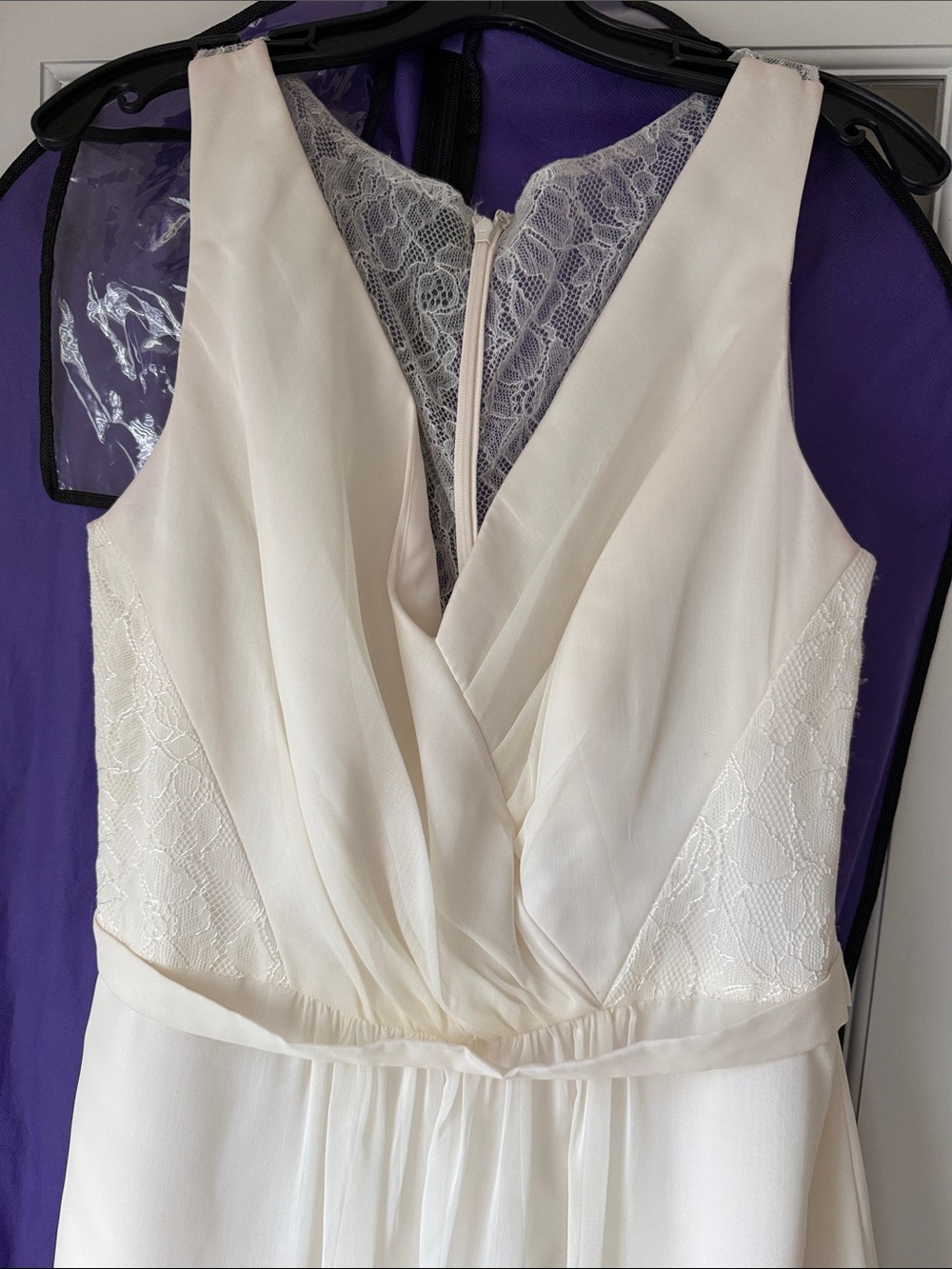 Ivory Lace-Accent V-Neck Wedding Dress